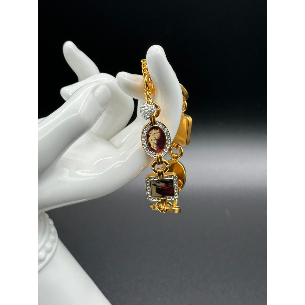 Rare Vintage Susie Morton Horse Portrait Bracelet Gold Tone Crystal Equestrian